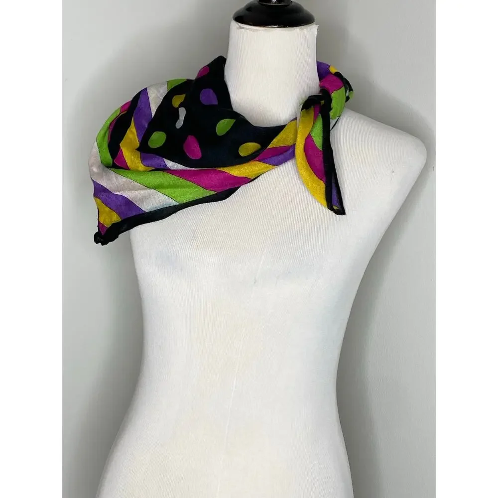 Bold Colorful Polka Dot Geometric Square Scarf Black Pink Purple Green Yellow